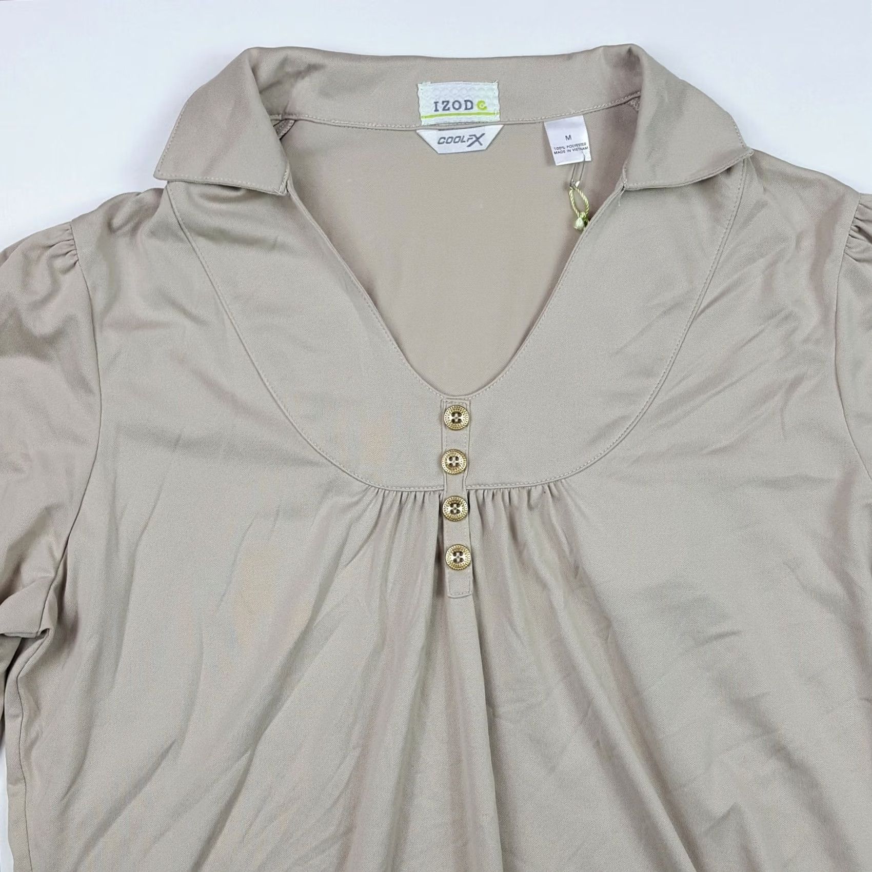 Izod VINTAGE IZOD Golf Tennis Polo Shirt Women's Size M Beige Pleated Cap Sleeve Long Sleeve Size M / US 6-8 / IT 42-44 - 2 Thumbnail