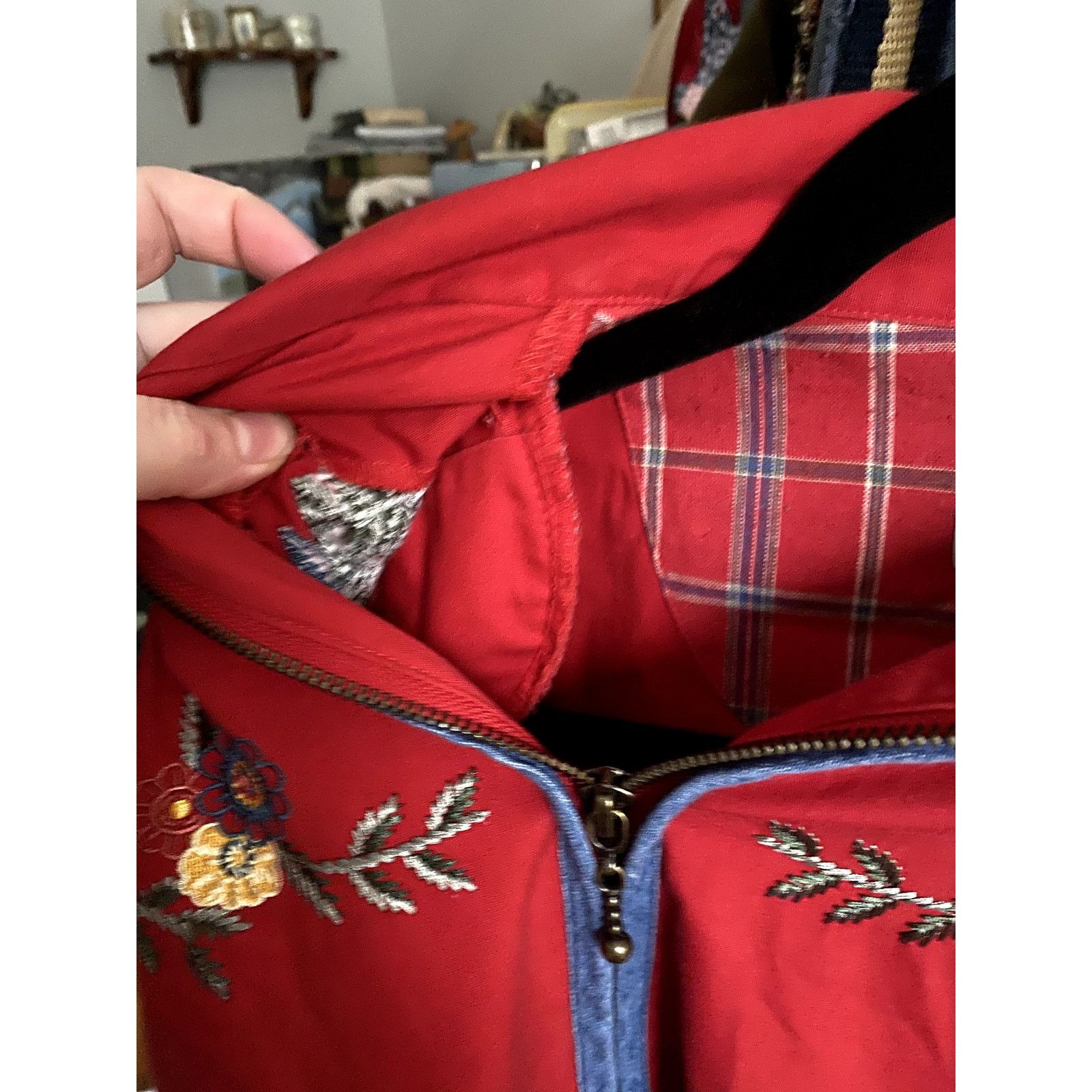 Vintage 1990's Vintage Embroidered Floral Plaid Red Jacket Large Size L / US 10 / IT 46 - 4 Thumbnail