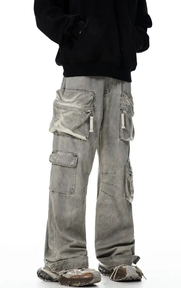 VIBE Retro washed distressed multi-pocket jeans Size US 34 / EU 50 - 2 Thumbnail