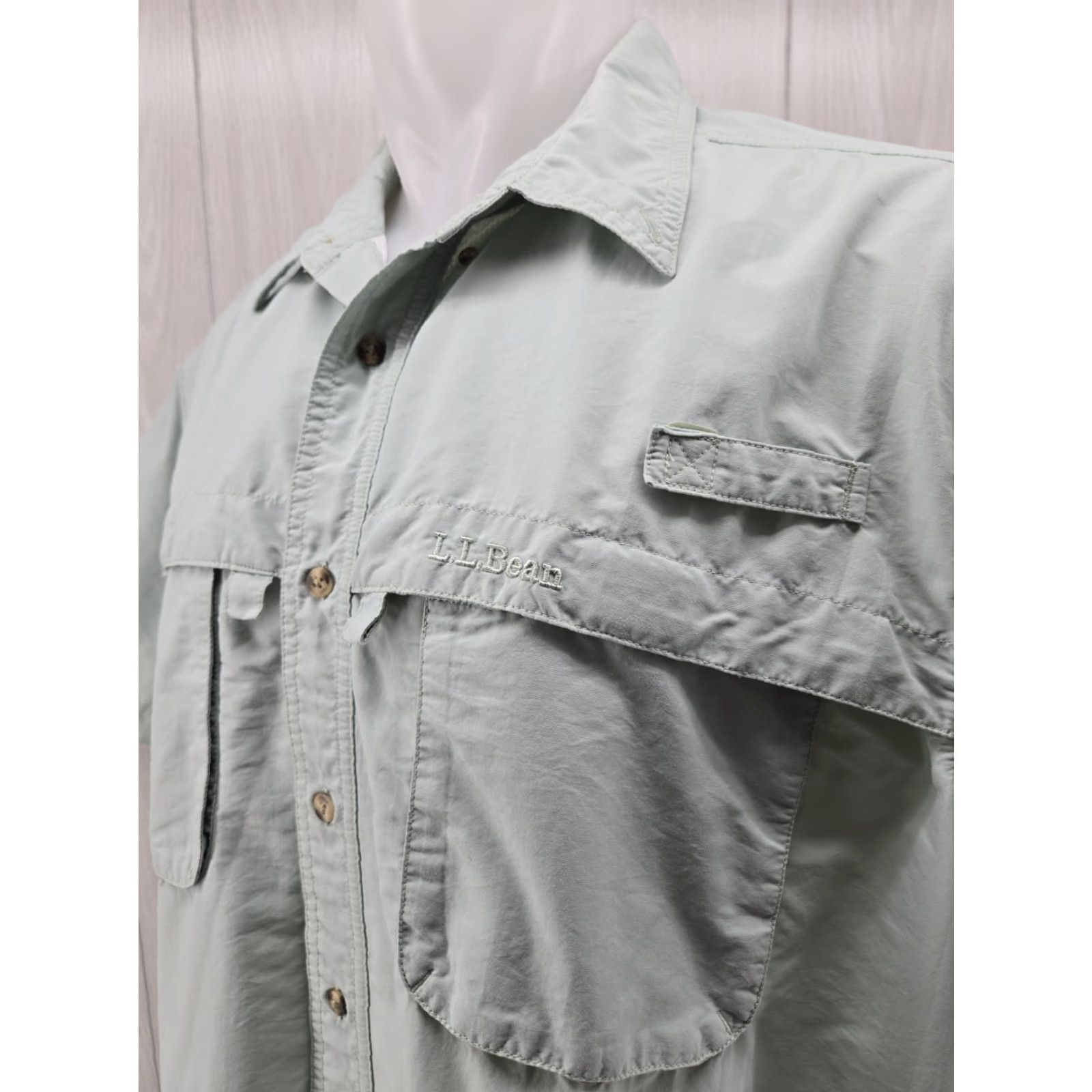 Vintage VINTAGE LL Bean Vented Camp Shirt XL REG Short Sleeve Teal Sea Green Nylon Blend Outdoor Size US XL / EU 56 / 4 - 4 Thumbnail