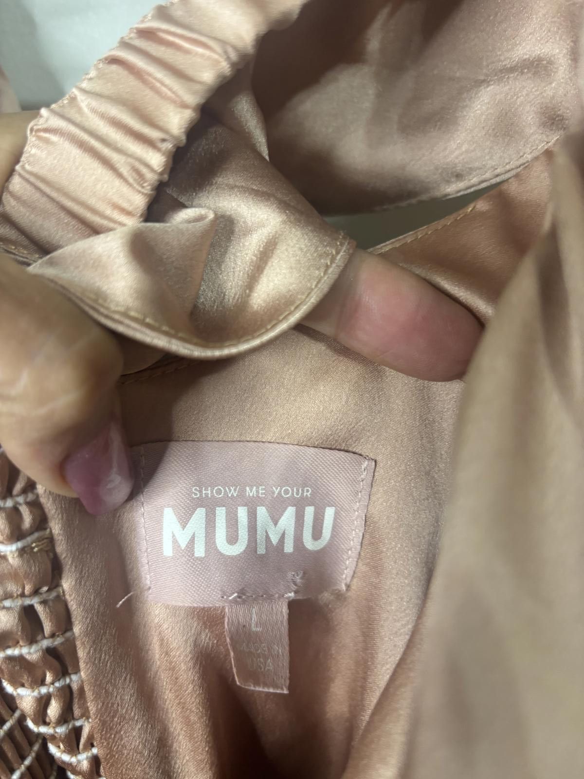 Designer Charming Satin Maxi Dress by Show Me Your Mumu - Blush Pink Size L / US 10 / IT 46 - 3 Thumbnail
