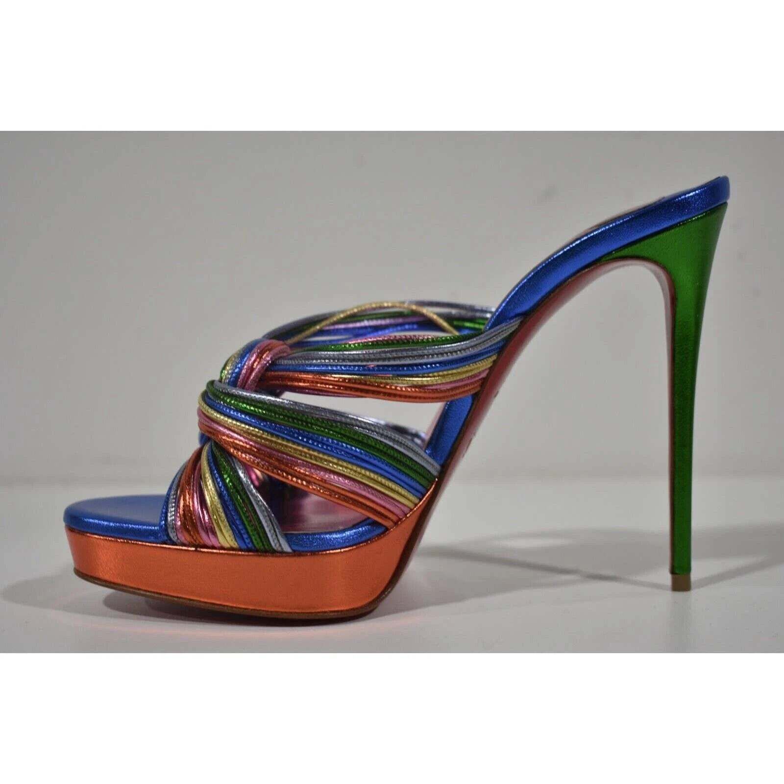 Christian Louboutin Multitaski Alta 120 Multicolor Backless Sandal Heel Pump 37 Size US 7 / IT 37 - 8 Thumbnail