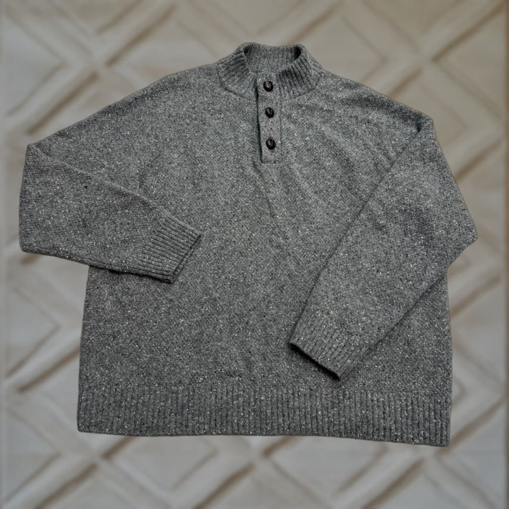 UNTUCKit UNTUCKit Gordonne Button Up Mock Neck Pullover Sweater Mens XXL Gray Lambswool Size US XXL / EU 58 / 5 - 1 Thumbnail