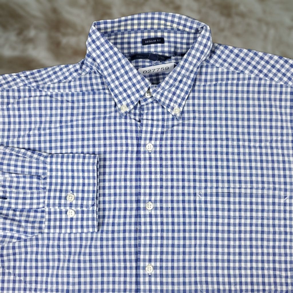 Tommy Hilfiger Tommy Hilfiger Dress Shirt Mens 16.5 Blue Check Long Sleeve Button Up Modern Preppy Size 42R - 1 Thumbnail