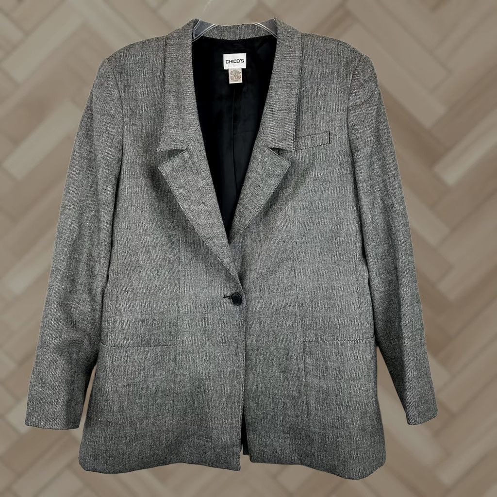 Vintage Chicos Blazer Woman M Grey Wool Blend Academia Retro Old Money Preppy Size M / US 6-8 / IT 42-44 - 1 Thumbnail