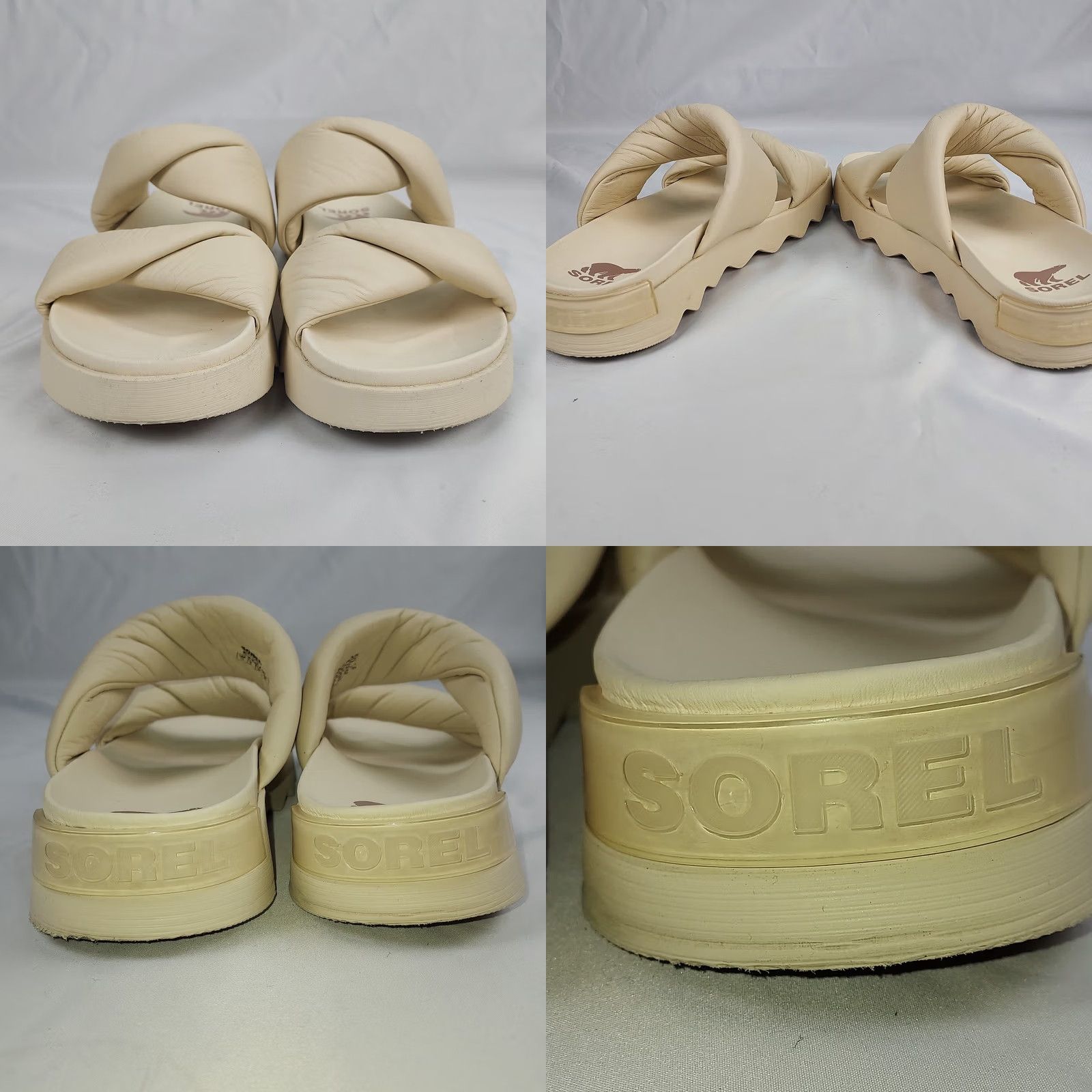 SOREL Sorel Sandals Women Cream Platform Slide Size 11 Ivory Leather Slip On Casual Summer Spring Womens Size US 9 / IT 39 - 8 Thumbnail