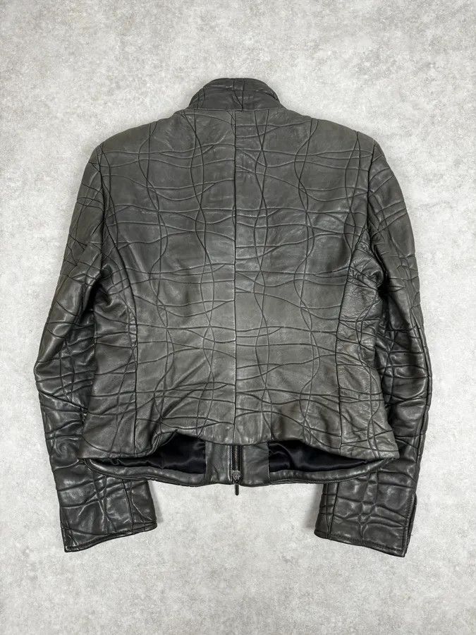 Armani Collezioni 2000s Armani Collezioni Grey Geommetrical Biker Leather Jacket Size XS / US 0-2 / IT 36-38 - 4 Thumbnail