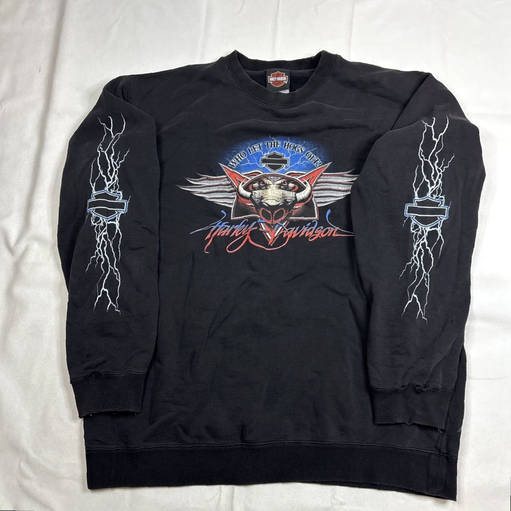 Harley Davidson VTG Harley-Davidson Sweatshirt Mens XL Pullover Black 80s 90s Biker Motorcycle Who Let The Hogs Out Iowa Size US XL / EU 56 / 4 - 5 Thumbnail