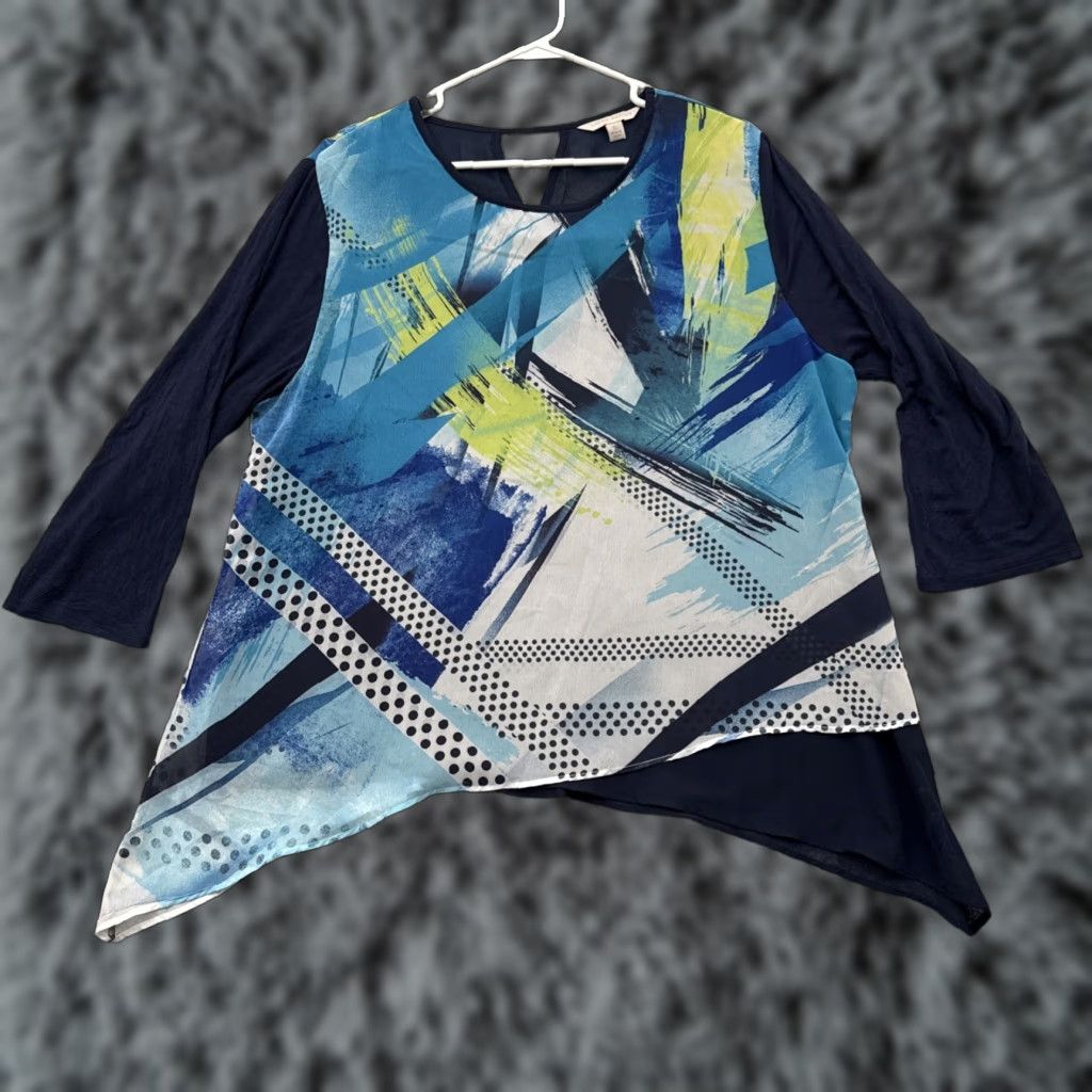 Laura Ashley Laura Ashley Blouse Size XL Womens Asymmetrical Chic Layered Lagenlook Pop Art Size XL / US 12-14 / IT 48-50 - 1 Thumbnail