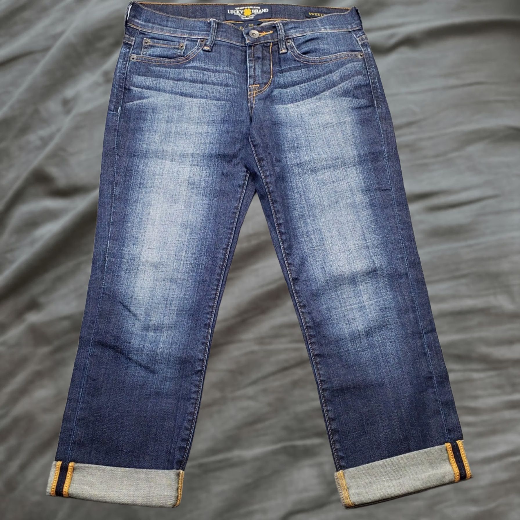 Lucky Brand Lucky Brand Cropped Jeans Women 0/25 Blue Whiskered Faded Dark Wash Cuffed Hem Jeans Women XS-0/25 Blue Whiskered Cuffed Hem Size 25" / US 0 / IT 36 - 1 Thumbnail