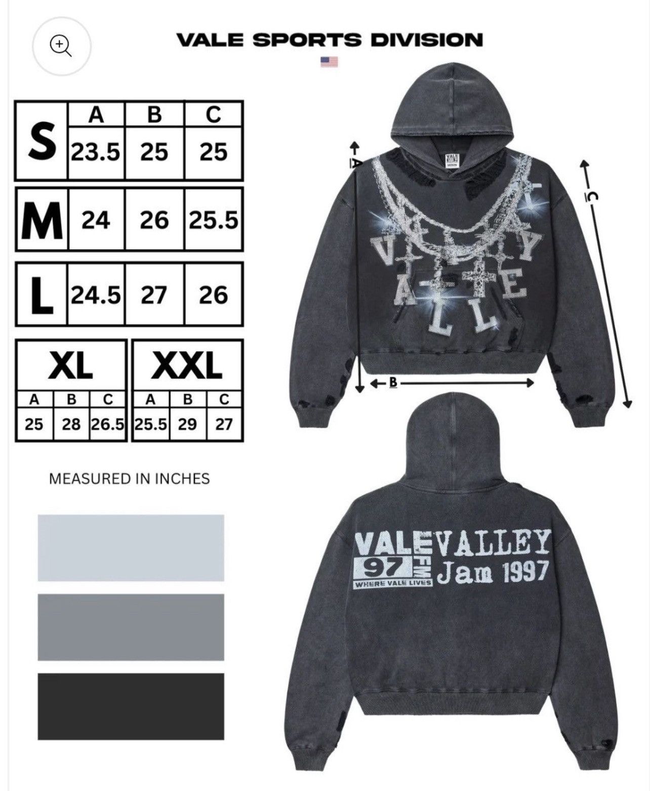 Vale Forever Valley Dreams Black Chain Bling Hoodie X-Large