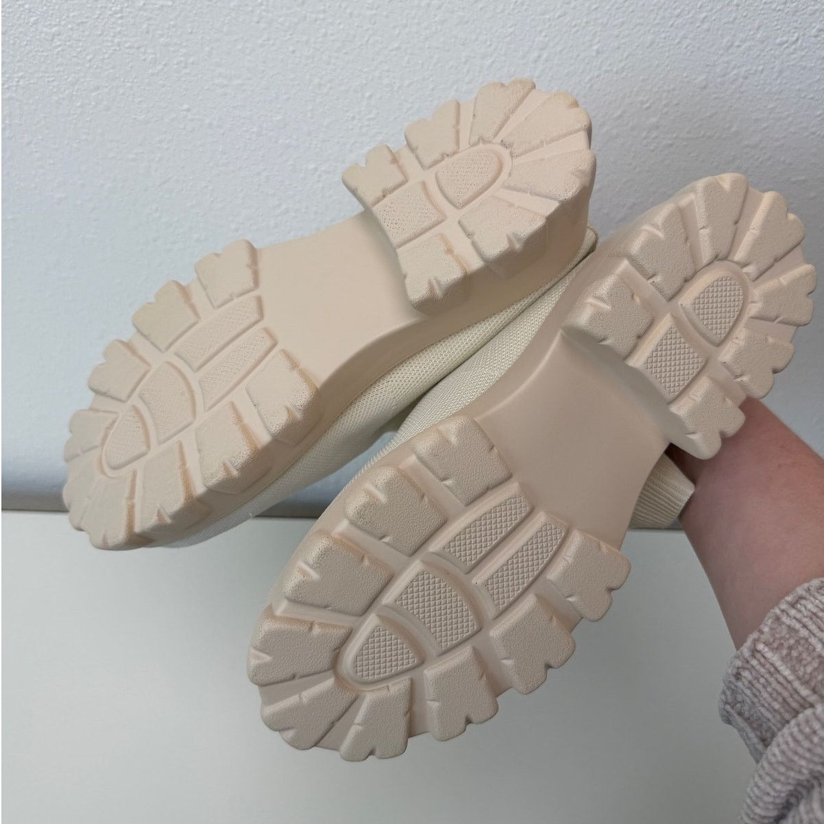Other Cream Knit Platform Sock Booties Chunky Lug Sole Boots 7 Size US 7 / IT 37 - 11 Thumbnail