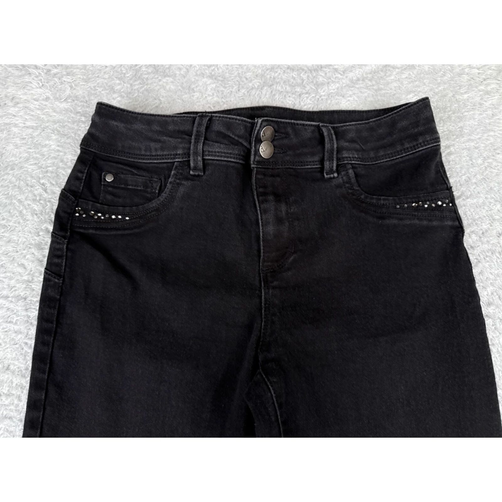 Vintage D. Jeans Women Jeans Black 8 Mid Rise Skinny Denim 28x27 5-Pocket Rhinestone Distressed Cotton Regular Size 30" / US 8 / IT 44 - 4 Thumbnail