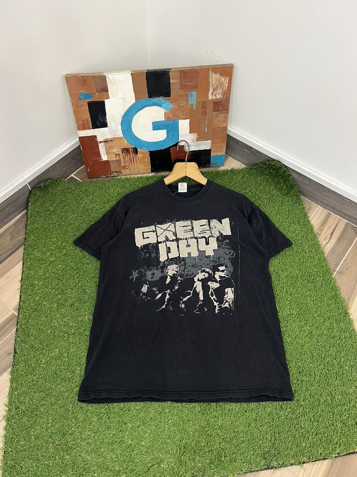GREEN DAY Green Day Band T-shirt Band T Men's XL size cotton black type Vintage Second Hand