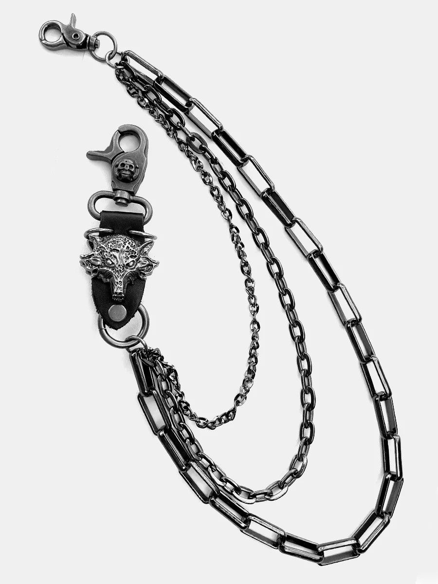 Jewelry Metal Punk Rock Layered Chain Wolf Head Waist Pant Keychains Size ONE SIZE - 3 Thumbnail