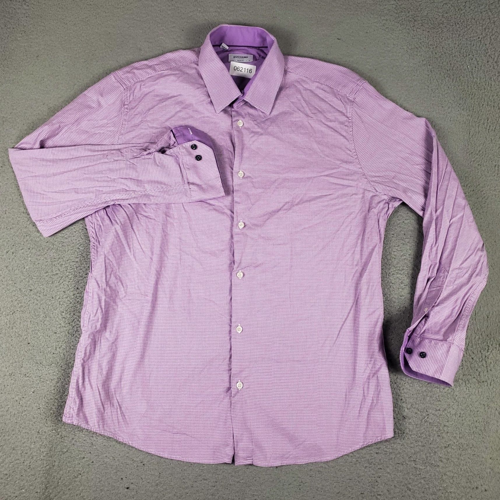 Vintage Duchamp London Dress Shirt Mens XL Slim Fit Purple Check Cotton Formal Button Up Collar Size 46R - 2 Thumbnail