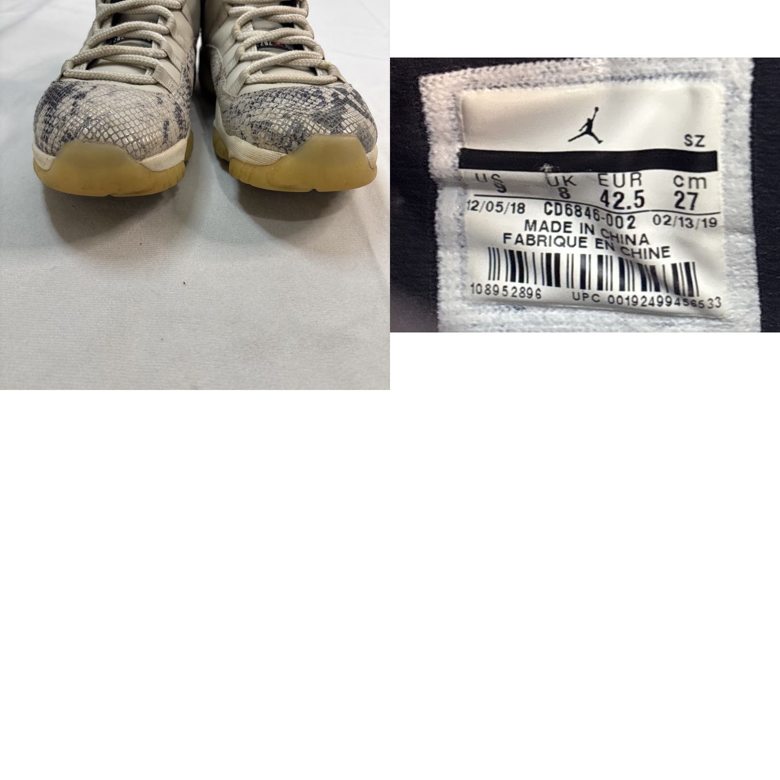 Jordan Brand Jordan Air Jordan 11 Low Sneaker Men 9 Light Bone Snakeskin CD6846-002 White/Snakeskin 2019 NO BOX Size US 8 / EU 41 - 8 Thumbnail