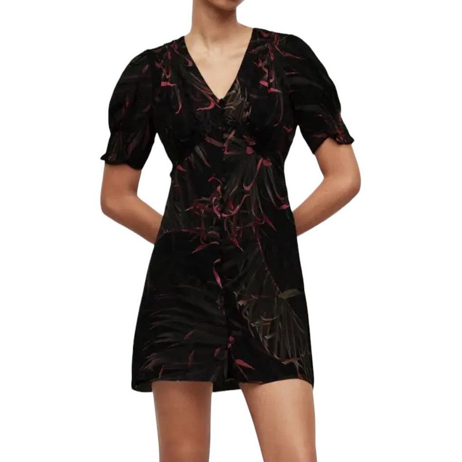 All Saints Demi Black and Floral Mini Dress Size 8