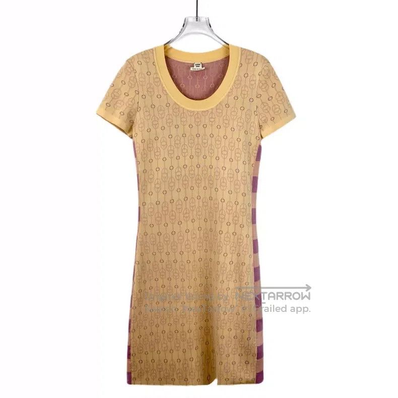 Hermes Hermes Light Yellow Buckle Jacquard All-Over Print Silk Cr Size XS / US 0-2 / IT 36-38 - 1 Thumbnail