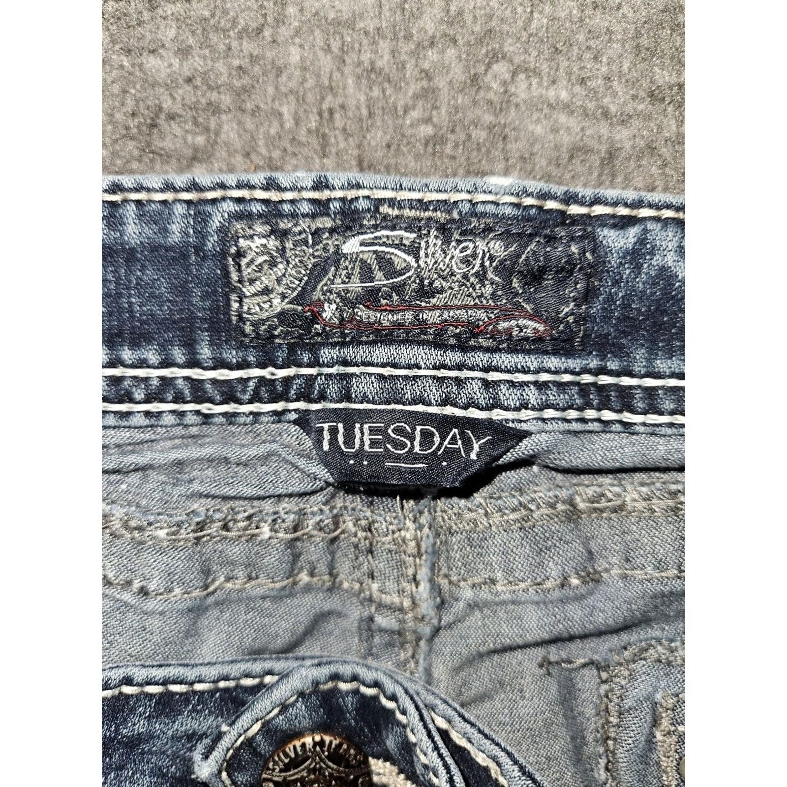 Silver Jeans Co. Silver Jeans Co Tuesday Mid Slim Boot Jeans Womens 16 Blue Distressed Denim Size 38" / US 16 / IT 52 - 2 Thumbnail