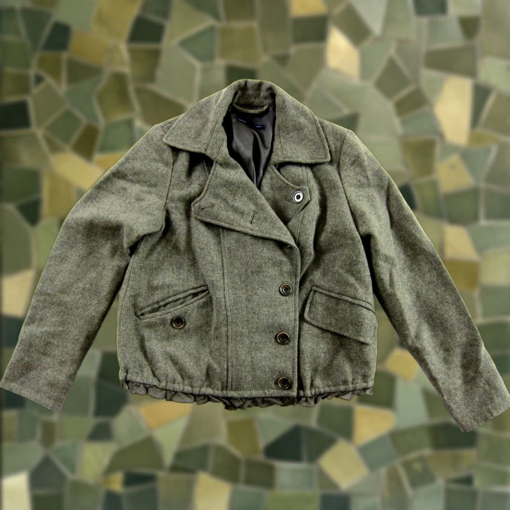 Gap GAP Wool Army Green Ruffle Pea Coat Jacket Small Women’s Wool Pea Coat with Pockets Collared 100% Wool 80s 90s Vintage Style Size 28" / US 6 / IT 42 - 1 Thumbnail