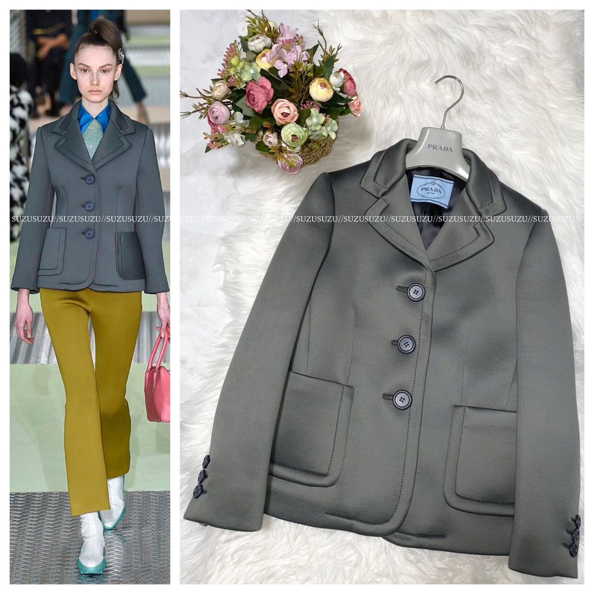 image of Prada 3B Gloss Notched Tailored Jacket 42 Gray Prada in Grey, Women's (Size Medium)