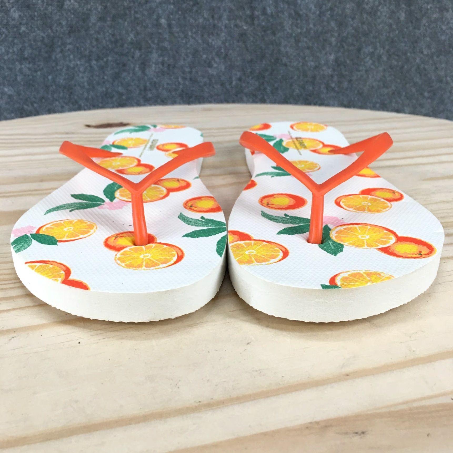 Old Navy Old Navy Sandals Womens 9 Orange Flip Flop Toe Post Casual Orange Fruit Print Womens Sandal Fold Slip On Size US 9 / IT 39 - 4 Thumbnail