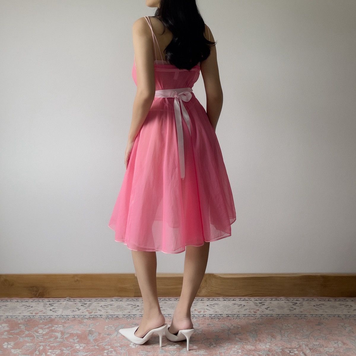 Vintage 1980s Pink Chiffon Semi-Sheer Nightgown (SM)