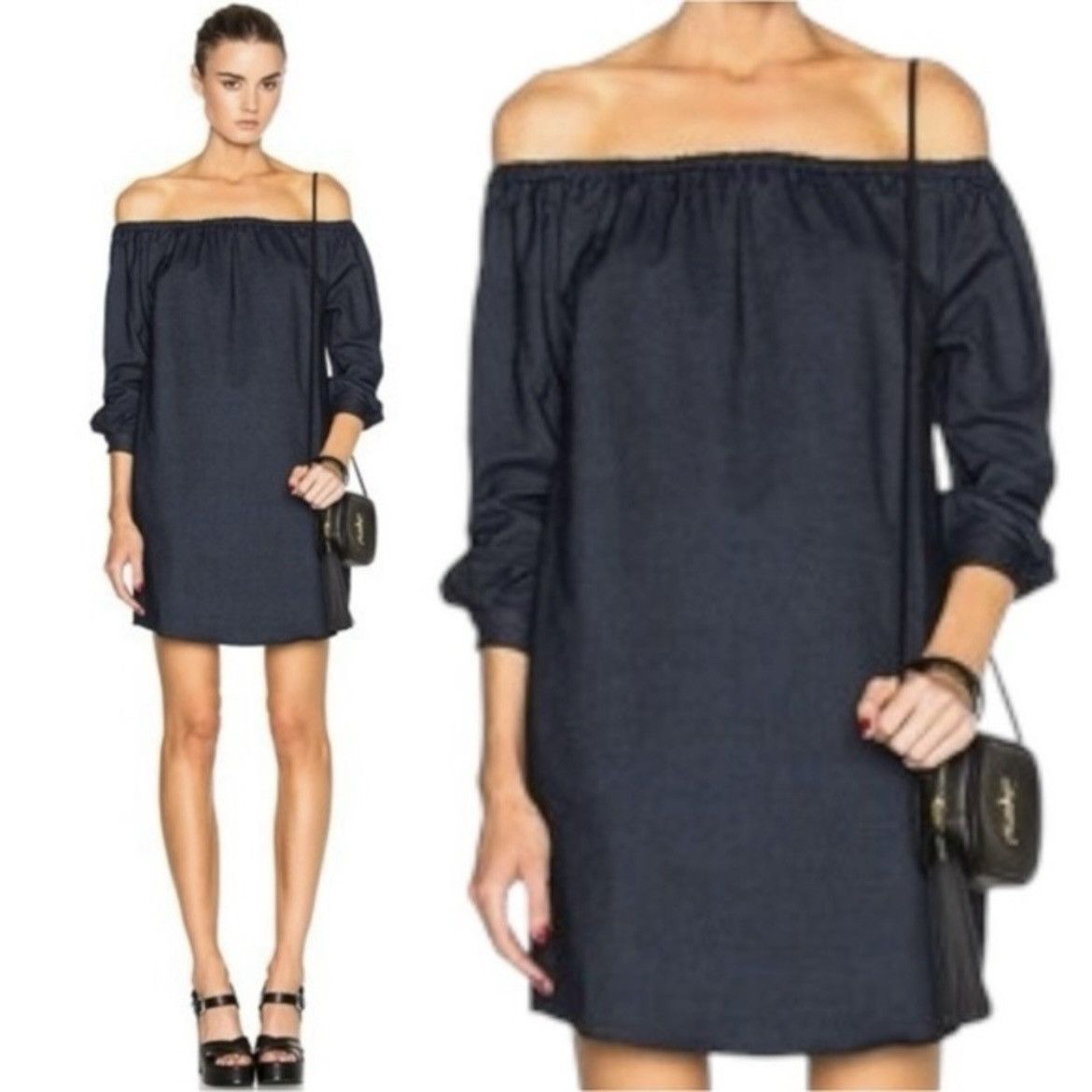 Rag & Bone Rag & Bone Blue Chambray Off the Shoulder Mini Dress‎ Size M Size M / US 6-8 / IT 42-44 - 1 Thumbnail