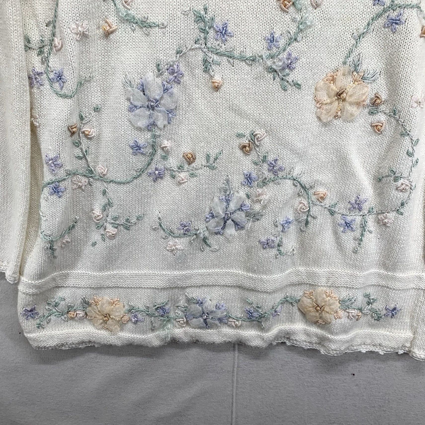Vintage Vintage 90s Women's Large Floral Embroidered Beaded Sweater Cotton Ramie Bohemian Casual Party Size L / US 10 / IT 46 - 5 Thumbnail