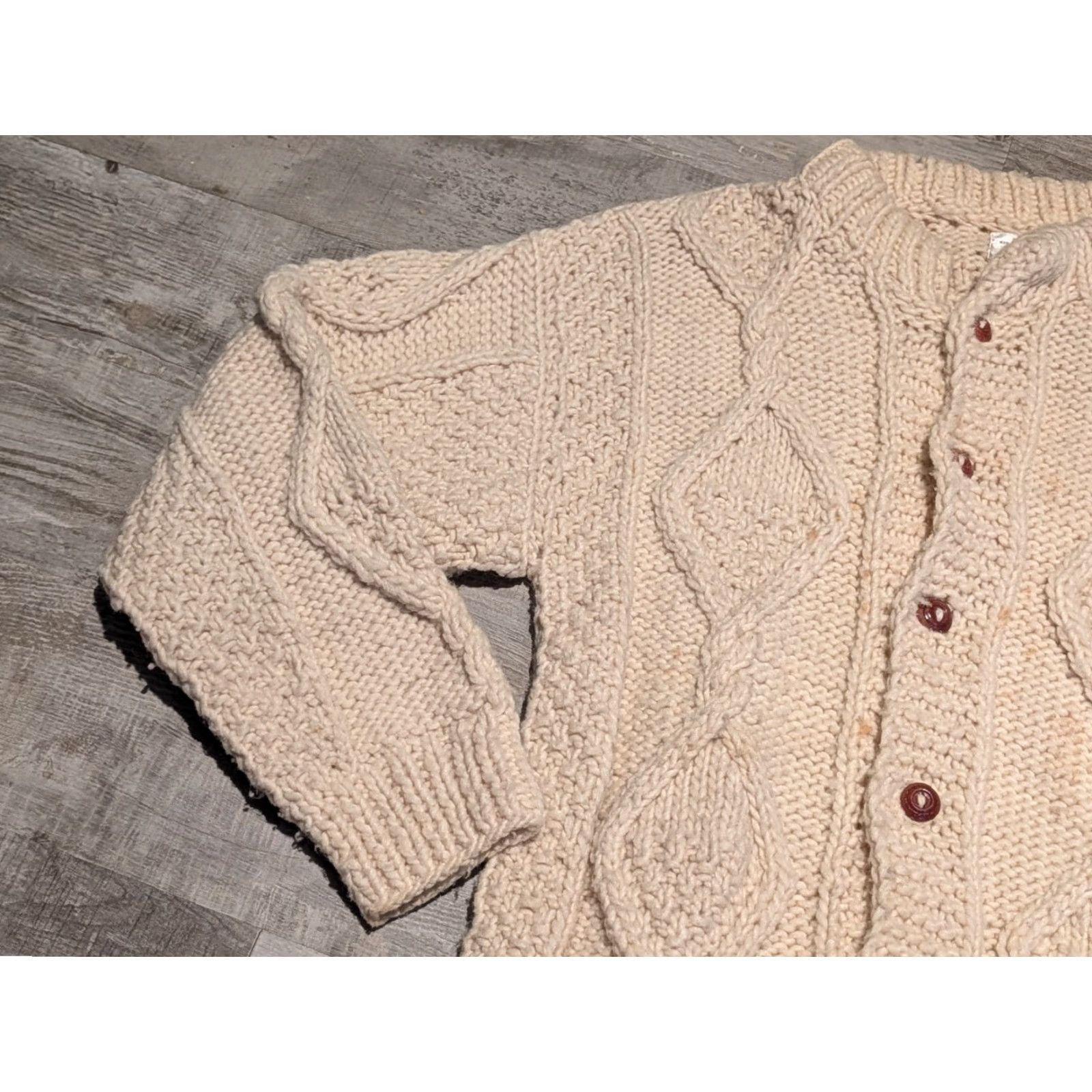 Vintage VINTAGE Sisandina Womens Cardigan Sweater Wool M/L Cream Fisherman Mock Neck Zipper Pockets Heavyweight Knit Long Sleeve Size M / US 6-8 / IT 42-44 - 4 Thumbnail