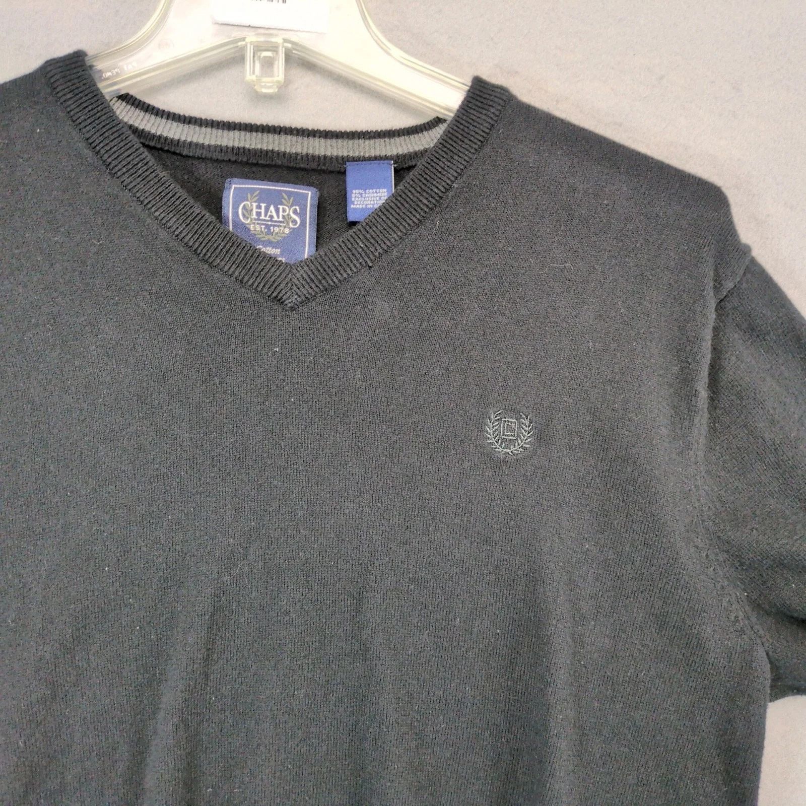 Chaps Chaps Cotton Cashmere Black V-Neck Sweater Men's L Crest Size US L / EU 52-54 / 3 - 9 Thumbnail