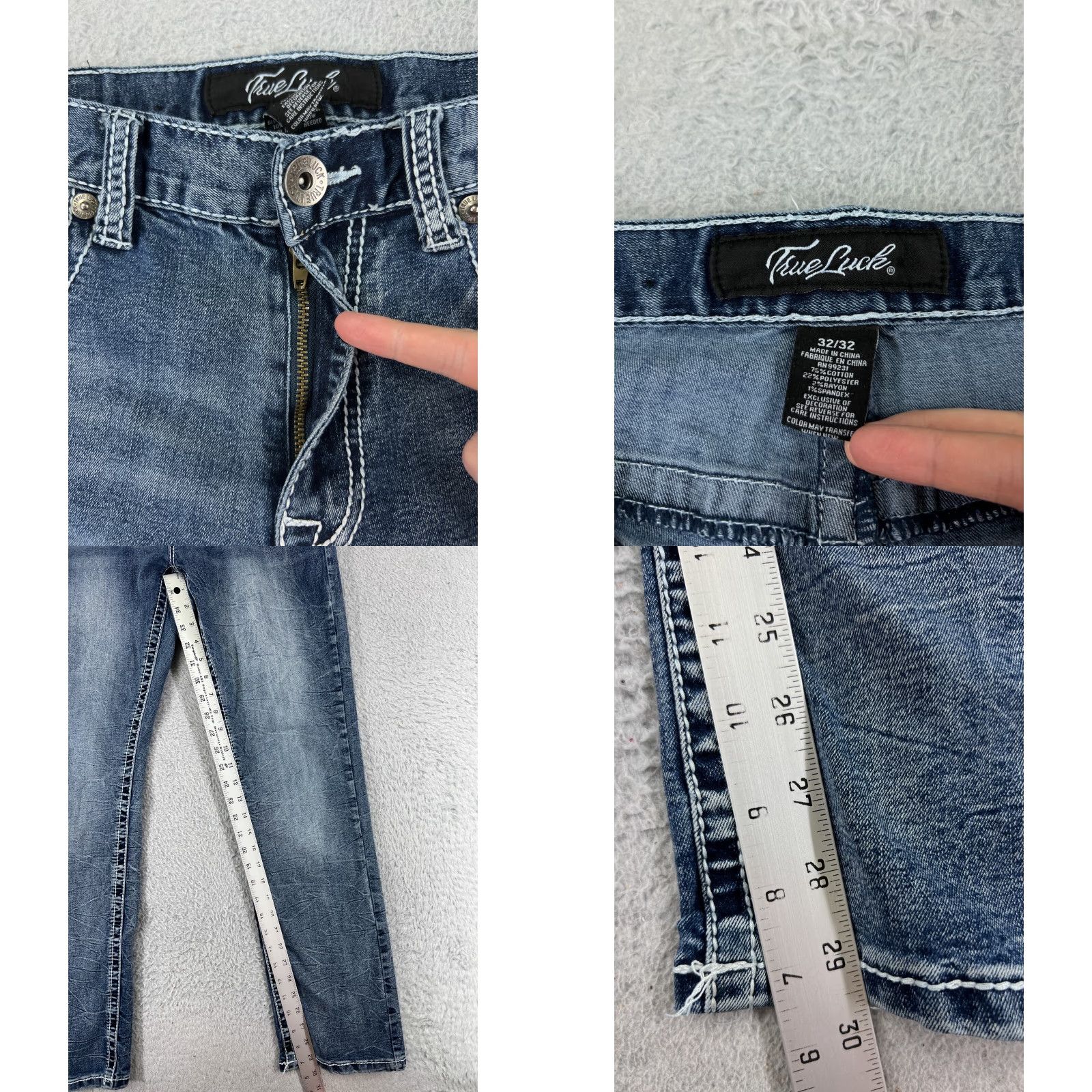 Vintage True Luck Jeans Womens 32 Blue Denim Straight Leg Bootcut 5-Pocket Embroidered Sequin Logo Size 24" / US 00 / IT 34 - 8 Thumbnail