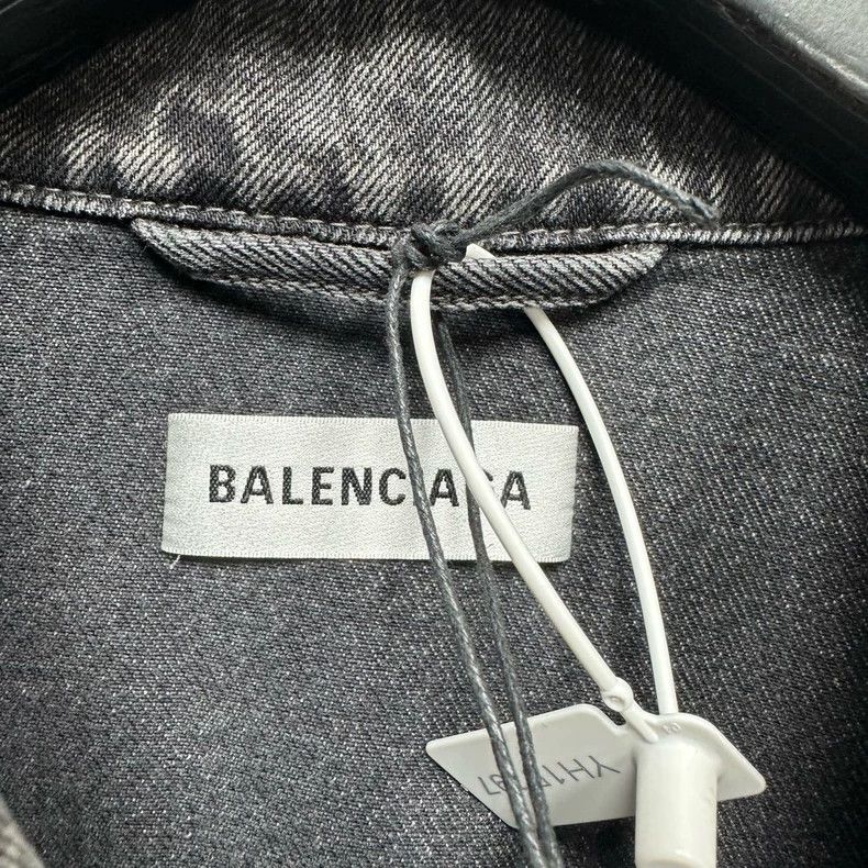 Balenciaga size 34 Red printed Logo washed grey denim jack