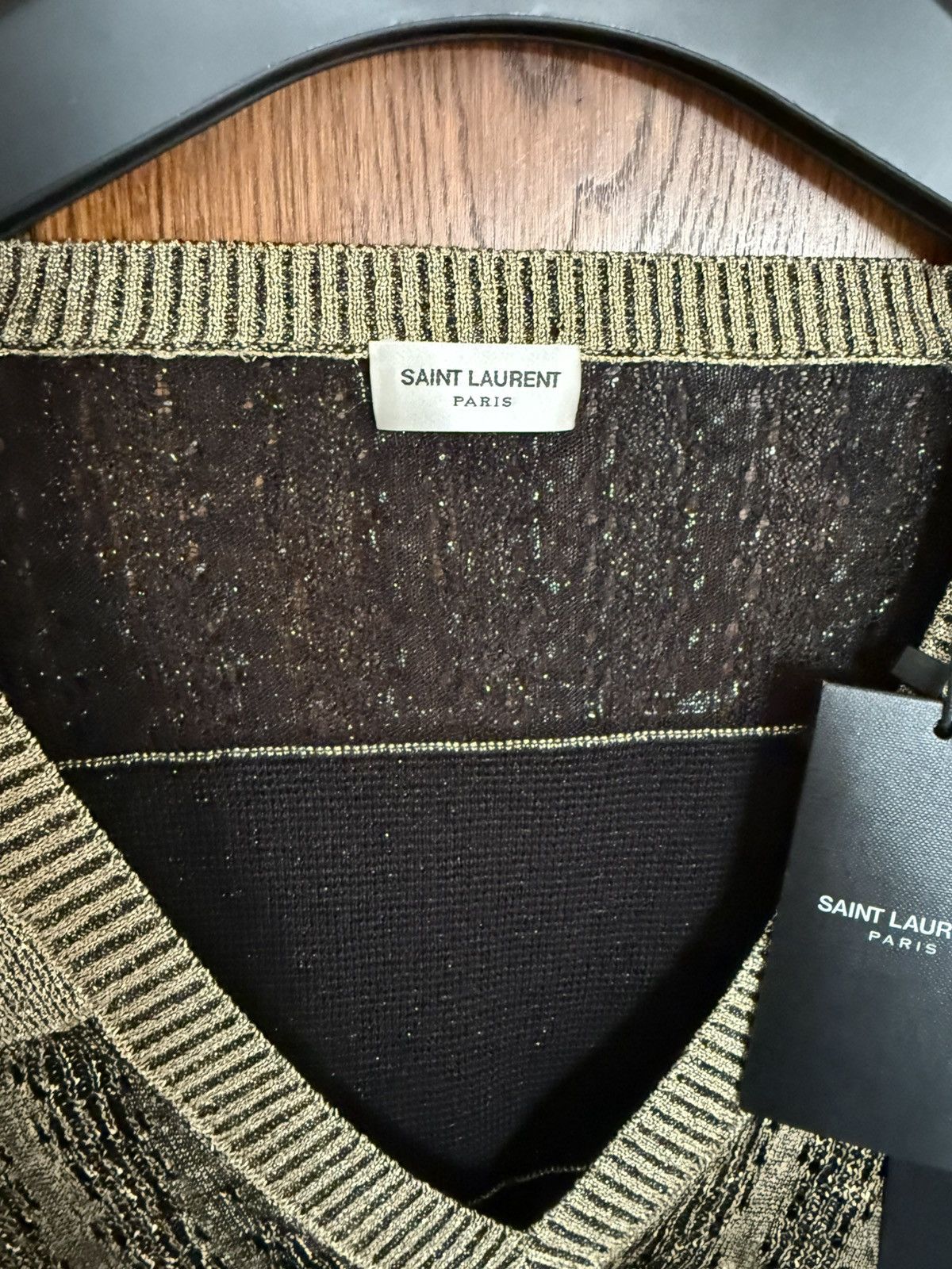 Saint Laurent Paris $1.3k FW19 Saint Laurent metallic gold v neck sweater XL Size US XL / EU 56 / 4 - 17 Thumbnail