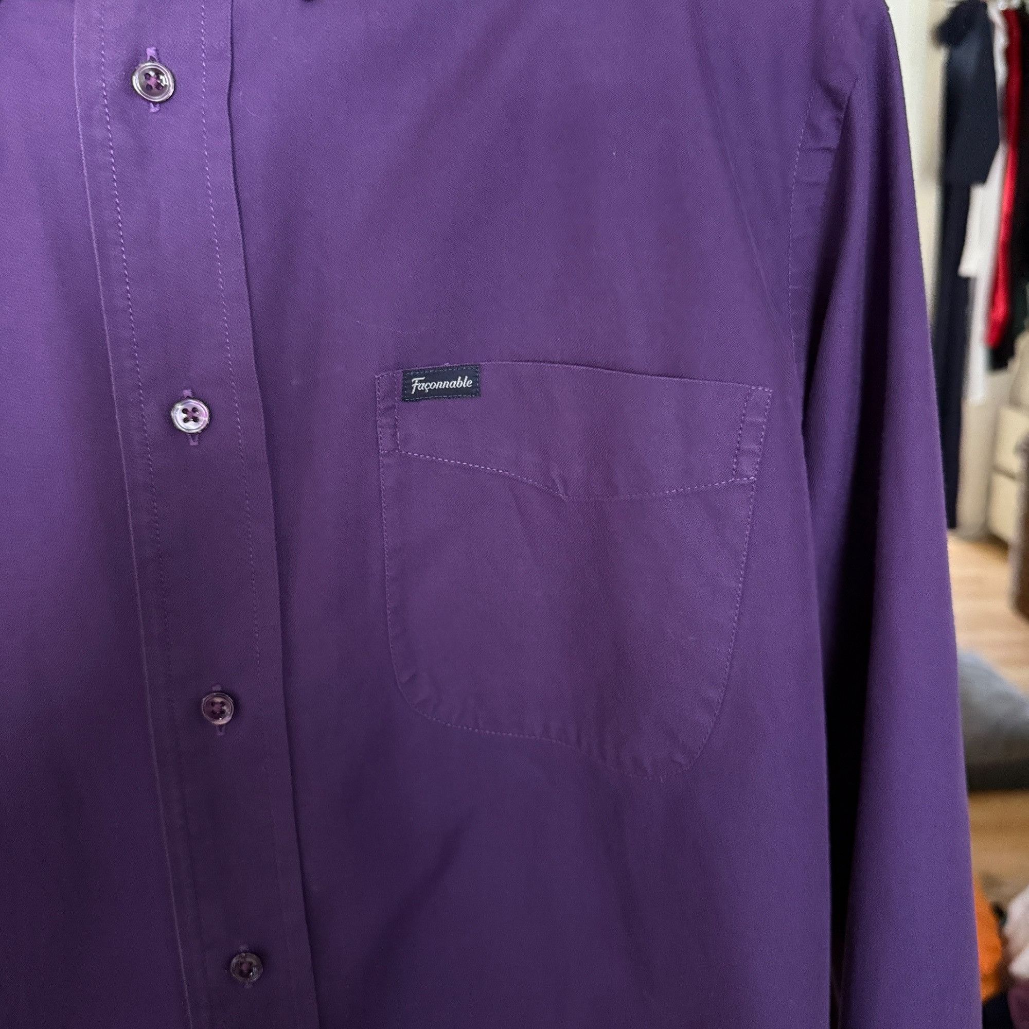 Faconnable Faconnable Purple Long-Sleeve Button-Up Shirt Mens M Cotton Size US M / EU 48-50 / 2 - 2 Thumbnail