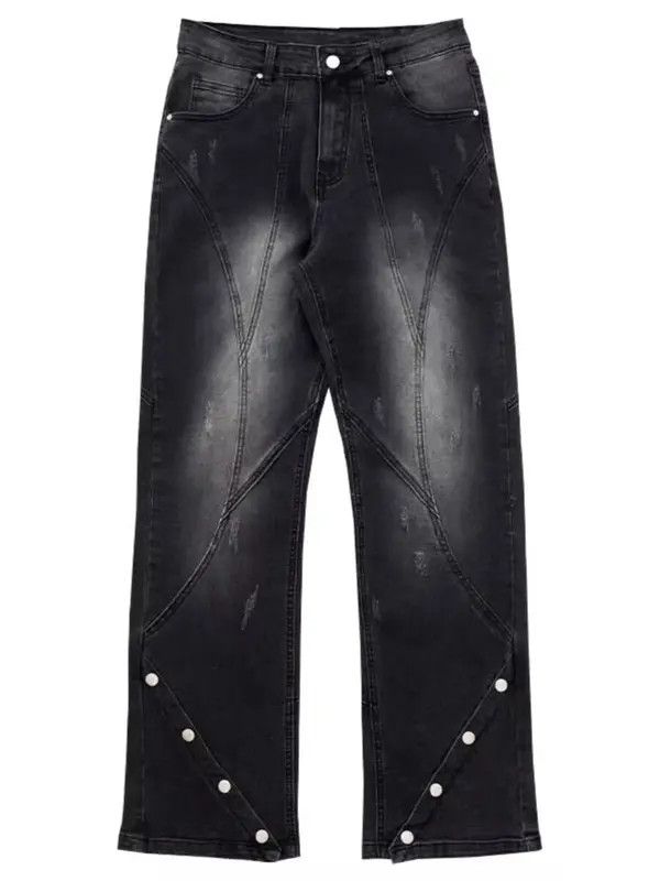 VIBE Black heavyweight micro-flare buttoned wide-leg jeans Size US 34 / EU 50 - 8 Thumbnail