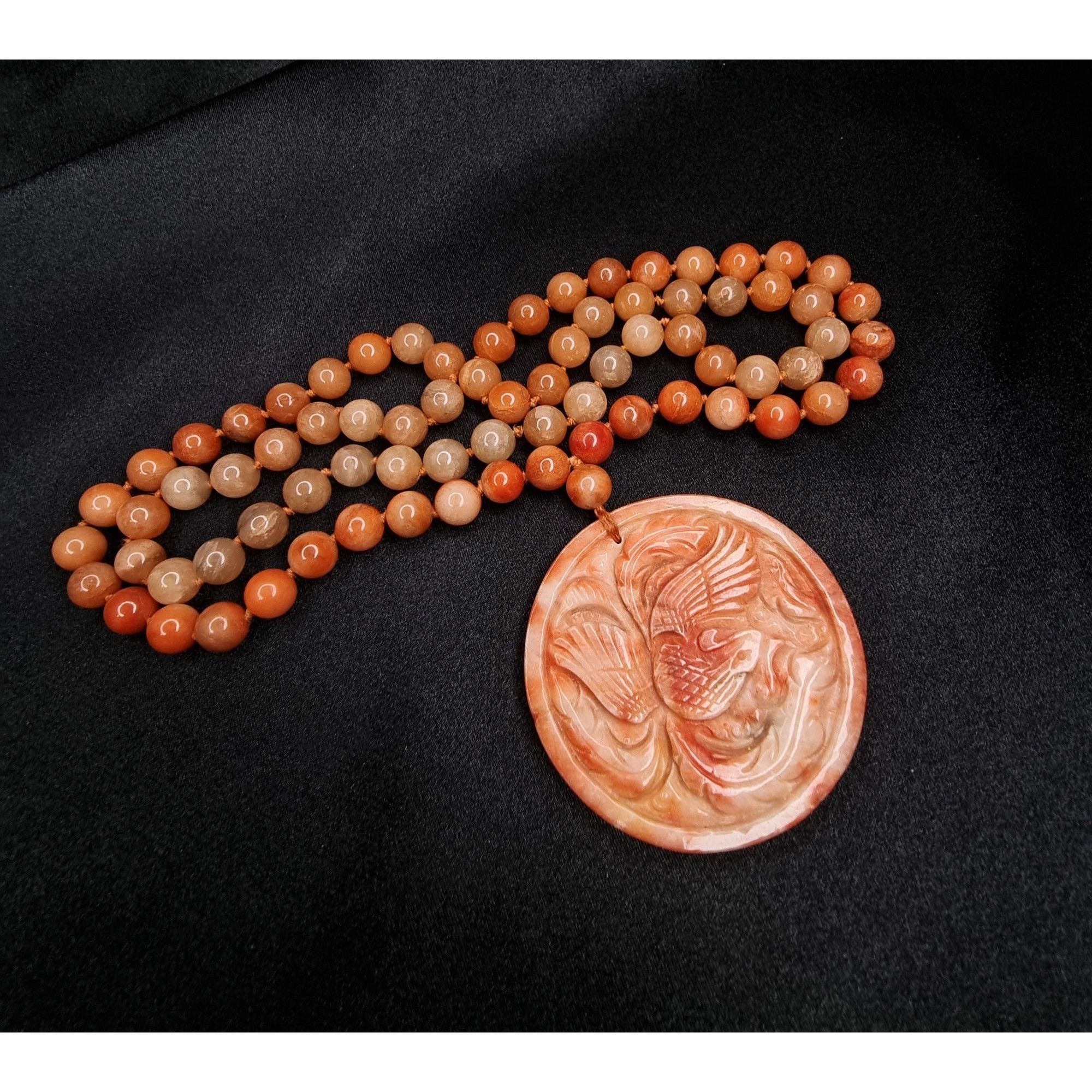 Vintage Vintage Hand-Carved Agate Pendant Necklace With Beaded Chain Size ONE SIZE - 6 Thumbnail