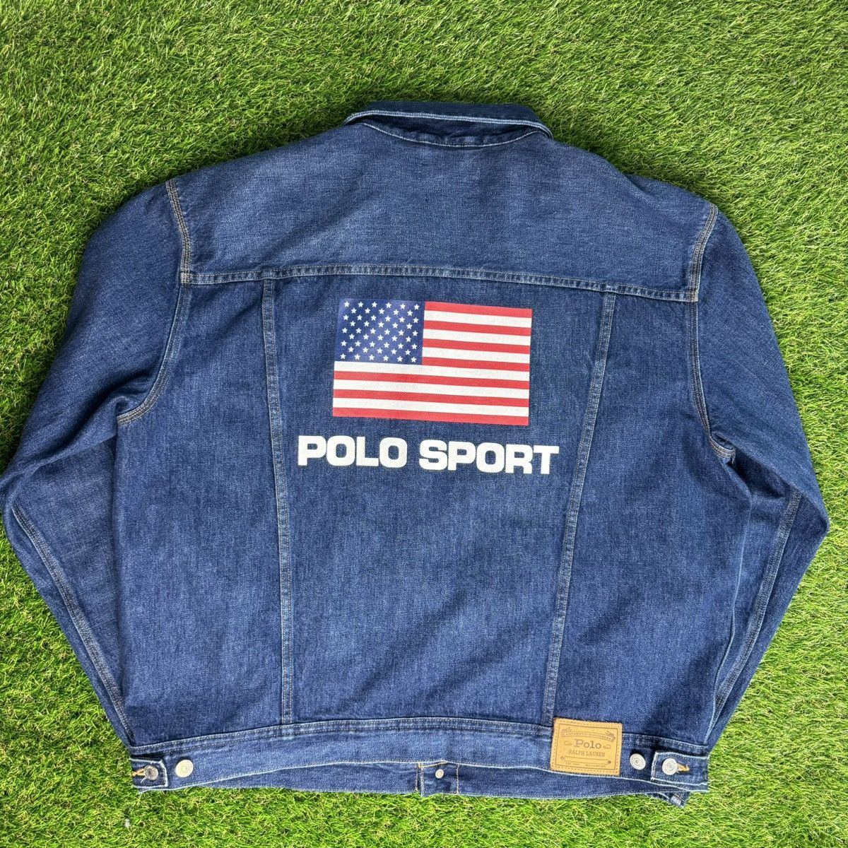 image of Polo Ralph Lauren Polo Sport Ralph Laurent Flag Logo Denim Jacket Blue Size Xl, Men's