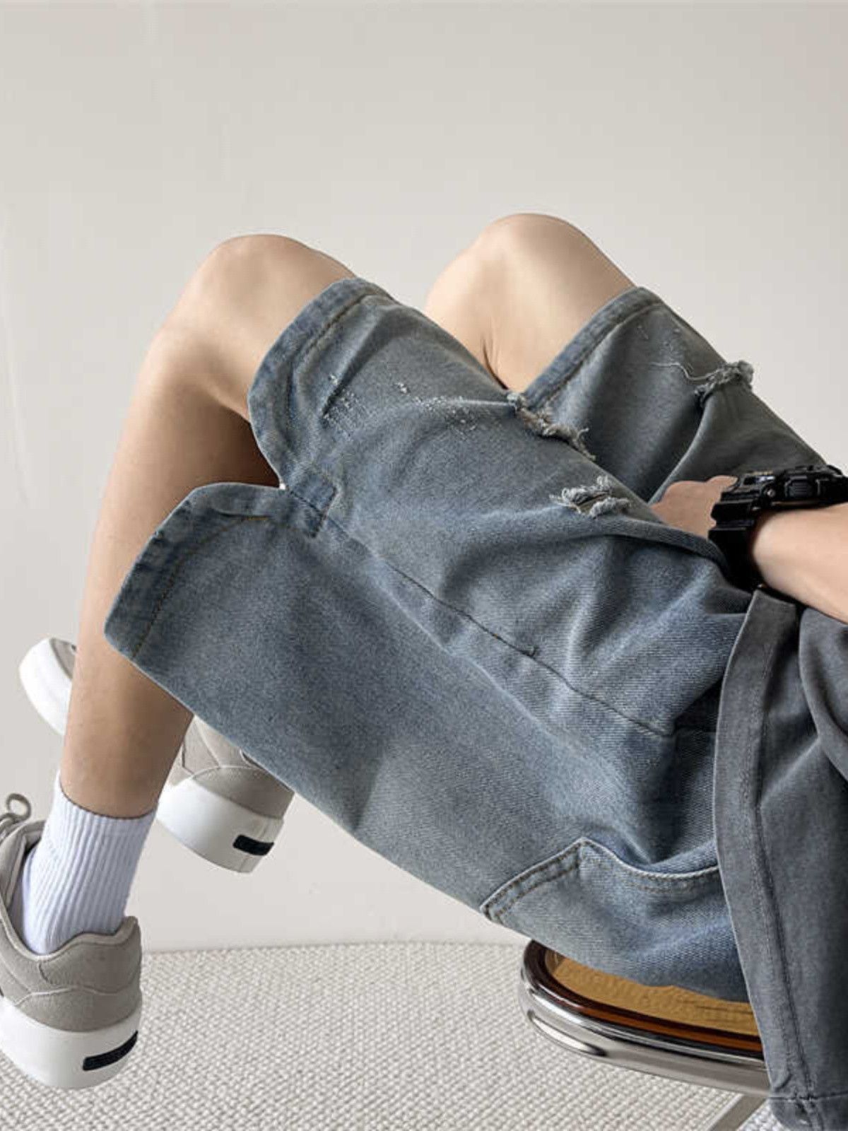 Japanese Brand × Jean Loose wide leg straight leg ripped denim shorts Size US 32 / EU 48 - 2 Thumbnail