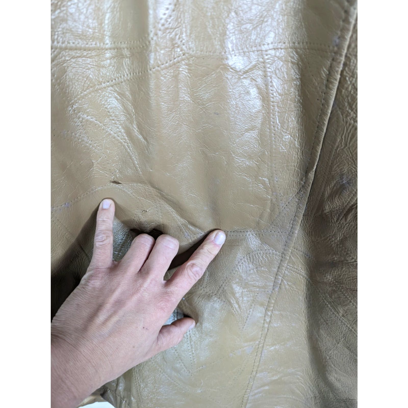 Haband VINTAGE Haband Leather Jacket Beige Patchwork Coat Tan Geometric 90s Bomber Jacket Men's XL Size US XL / EU 56 / 4 - 4 Thumbnail