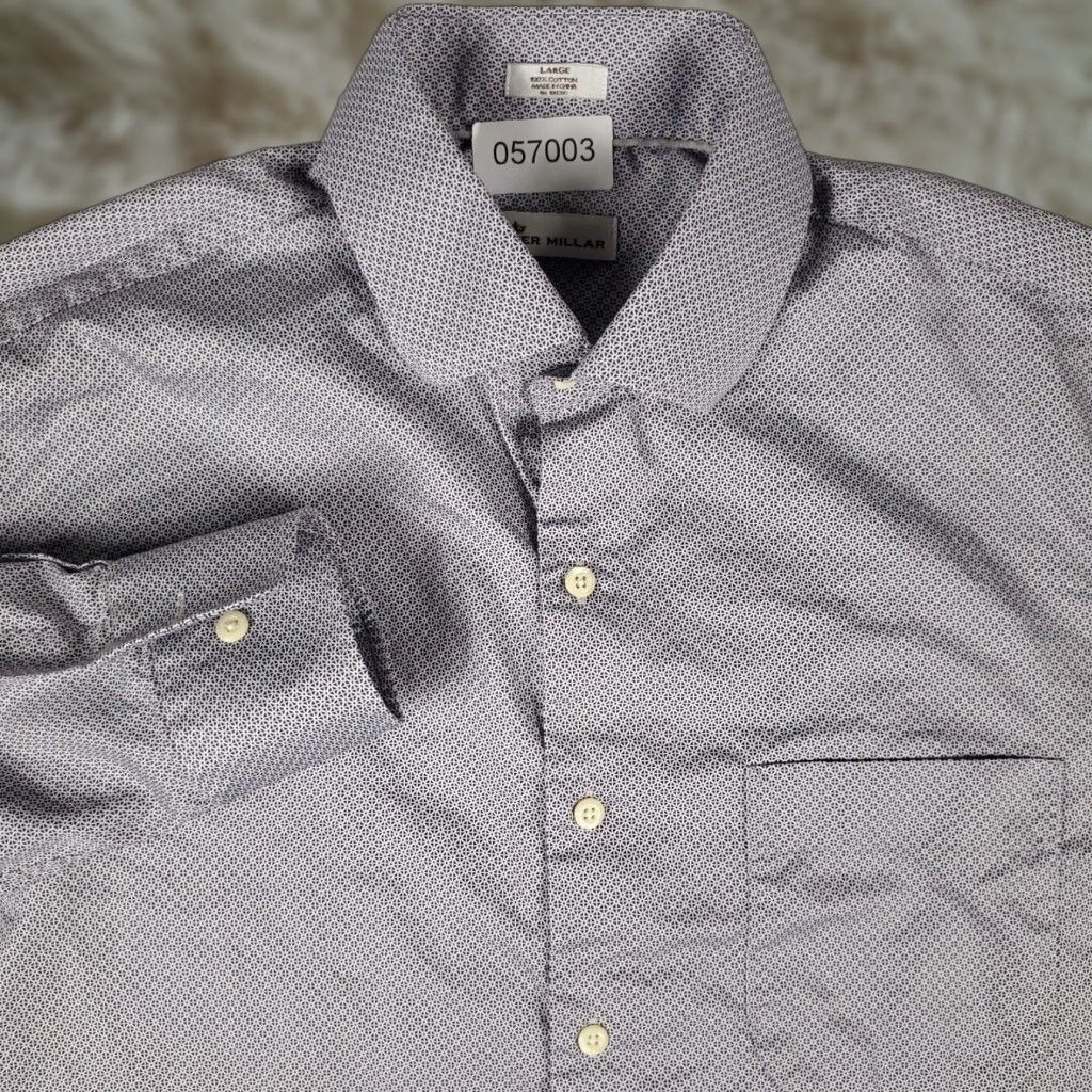 Peter Millar VINTAGE Peter Millar Shirt Mens Large Blue Geometric Button-Up Long Sleeve Business Casual Formal Dress Wear Size US L / EU 52-54 / 3 - 1 Thumbnail