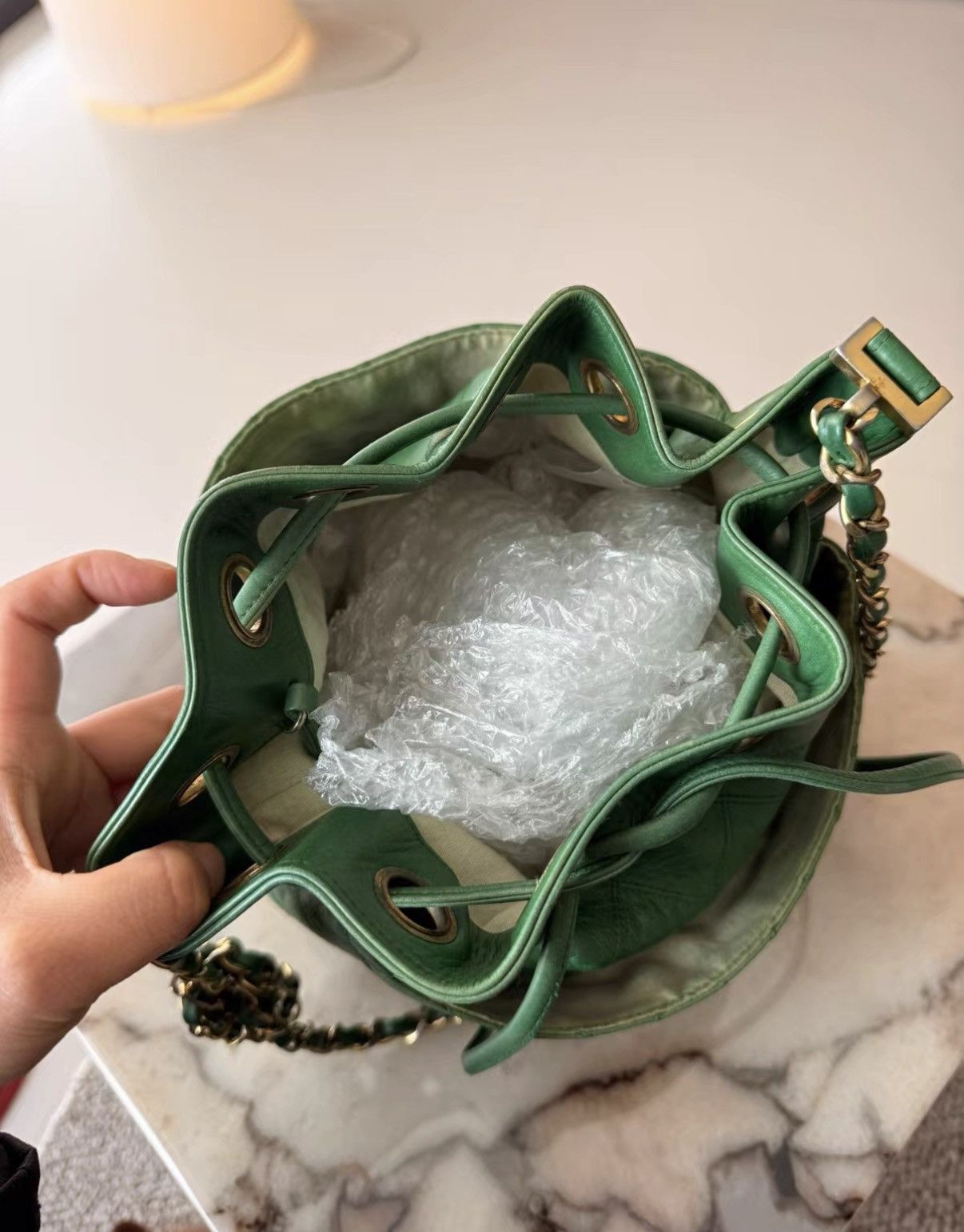 Chanel Chanel Vintage Green Leather Woven Chain Bucket Bag J36 Size ONE SIZE - 5 Thumbnail