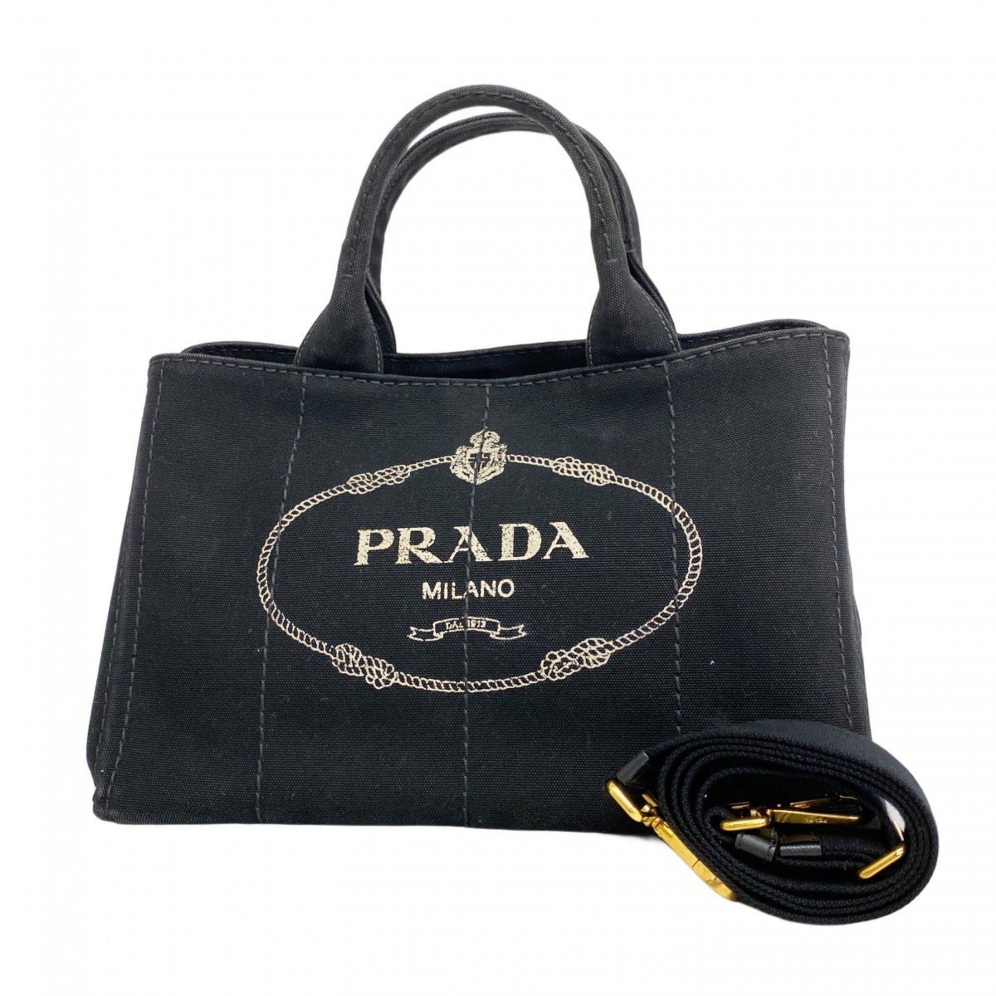Prada Tote Bag Canapa Canvas Black Women's