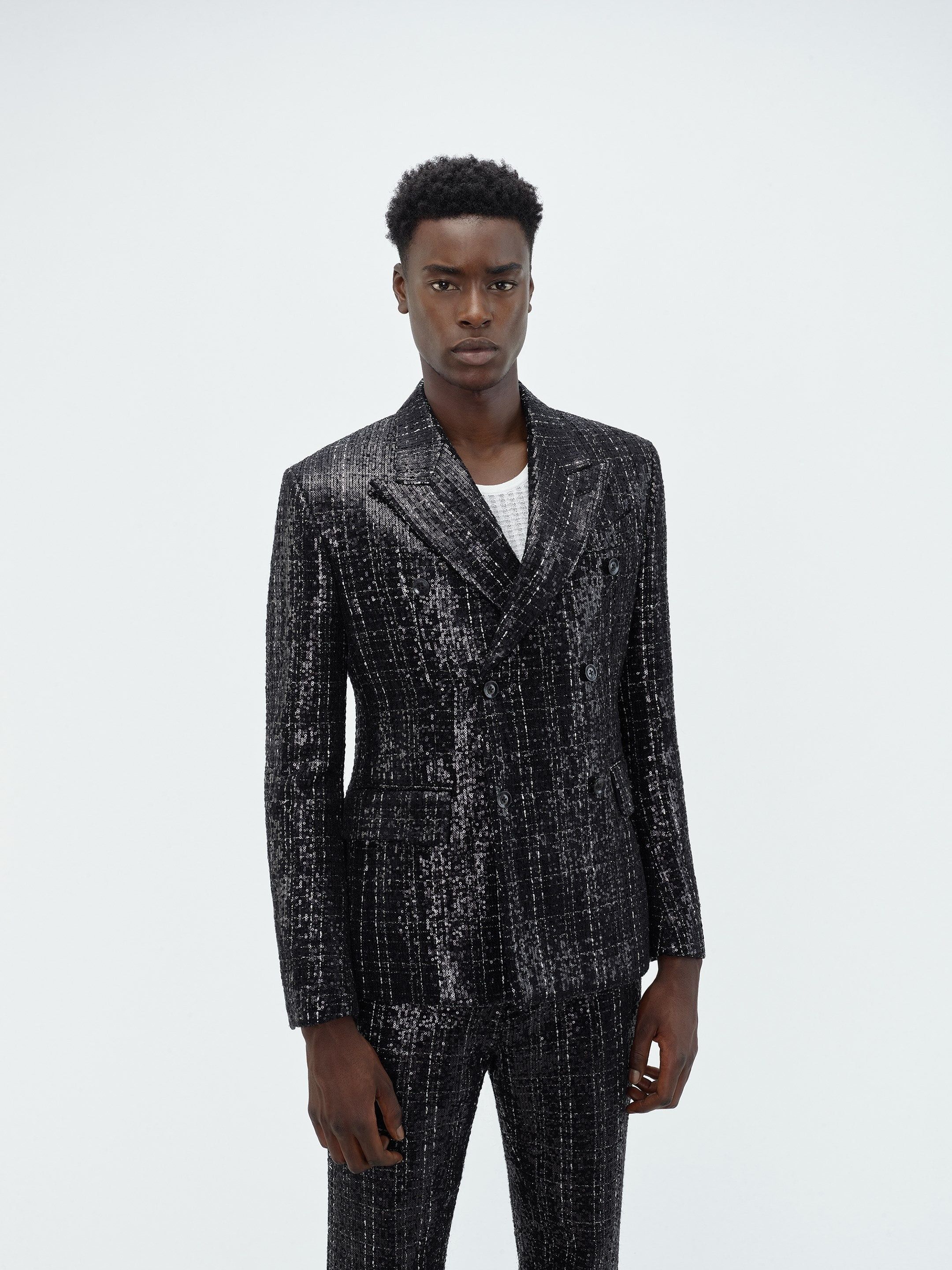 Amiri o1s1wg110525 Sequin Boucle Double-Breasted Blazer in Black Size US L / EU 52-54 / 3 - 3 Thumbnail