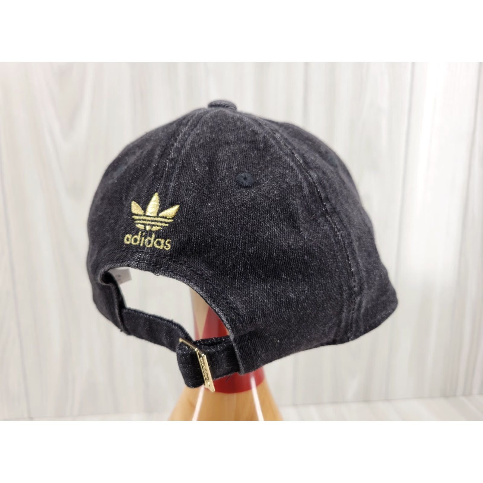 Adidas Adidas Hat Cap Adjustable Strapback Black Denim 3 Stripe Spell Out Gold Logo Trefoil Unisex Adults One Size Cap Size ONE SIZE - 7 Thumbnail