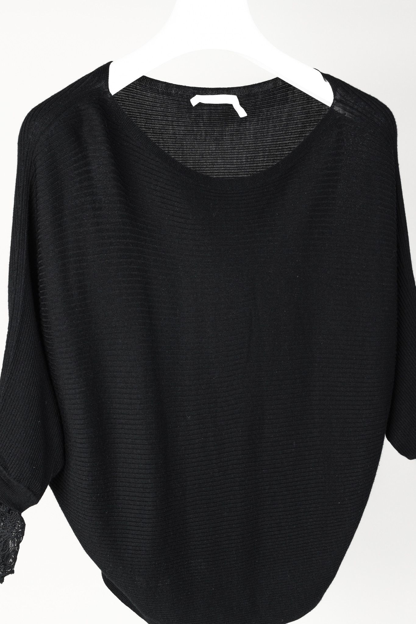 Chloe Chloe Black Ribbed Lace-Cuff 3/4-Dolman-Sleeve Sweater Size XS / US 0-2 / IT 36-38 - 3 Thumbnail
