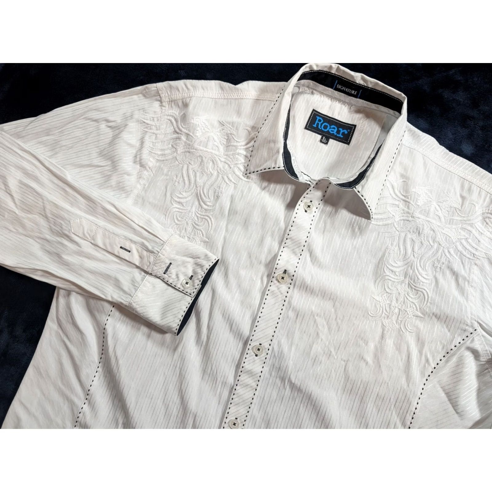 Roar Roar Button-Up Shirt White Men's XXL Refined Embroidered Long Sleeve Collared Shirt Size US XXL / EU 58 / 5 - 2 Thumbnail
