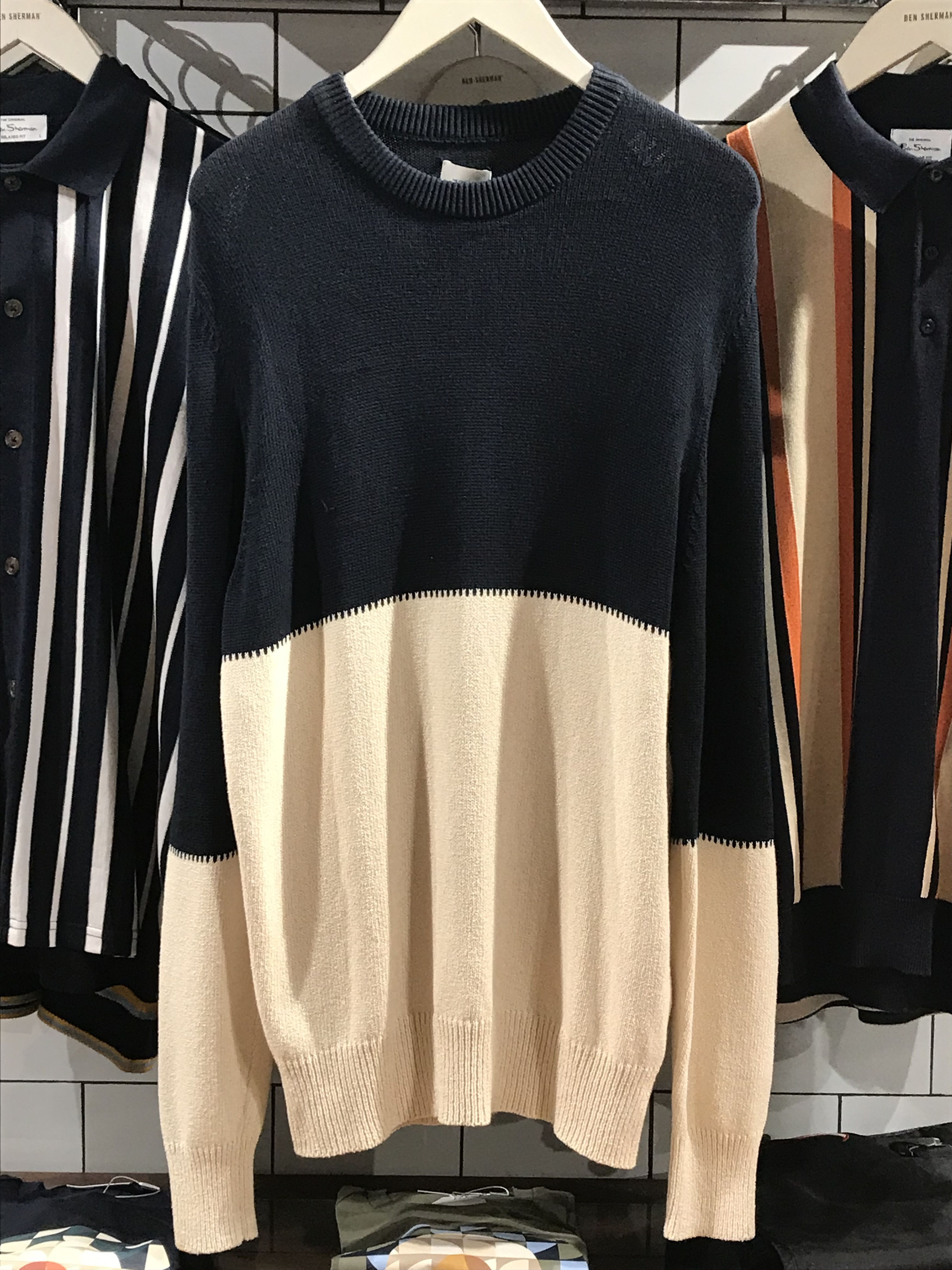Ben Sherman Ben Sherman Crinkle Cotton Crewneck Jumper Dark Navy Beige Size US L / EU 52-54 / 3 - 2 Thumbnail