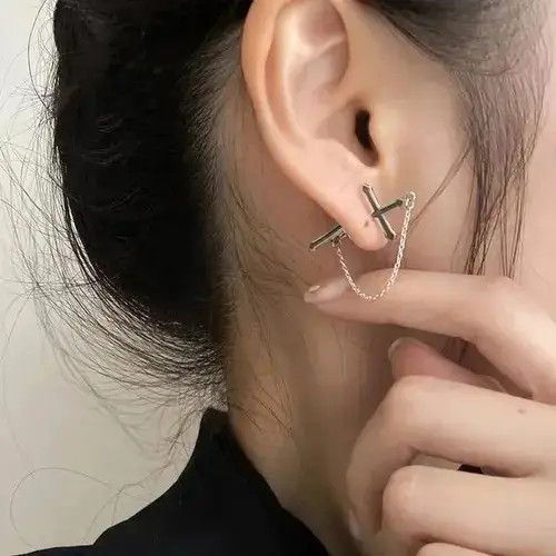 VIBE Men's cross earrings with chain Size ONE SIZE - 3 Thumbnail
